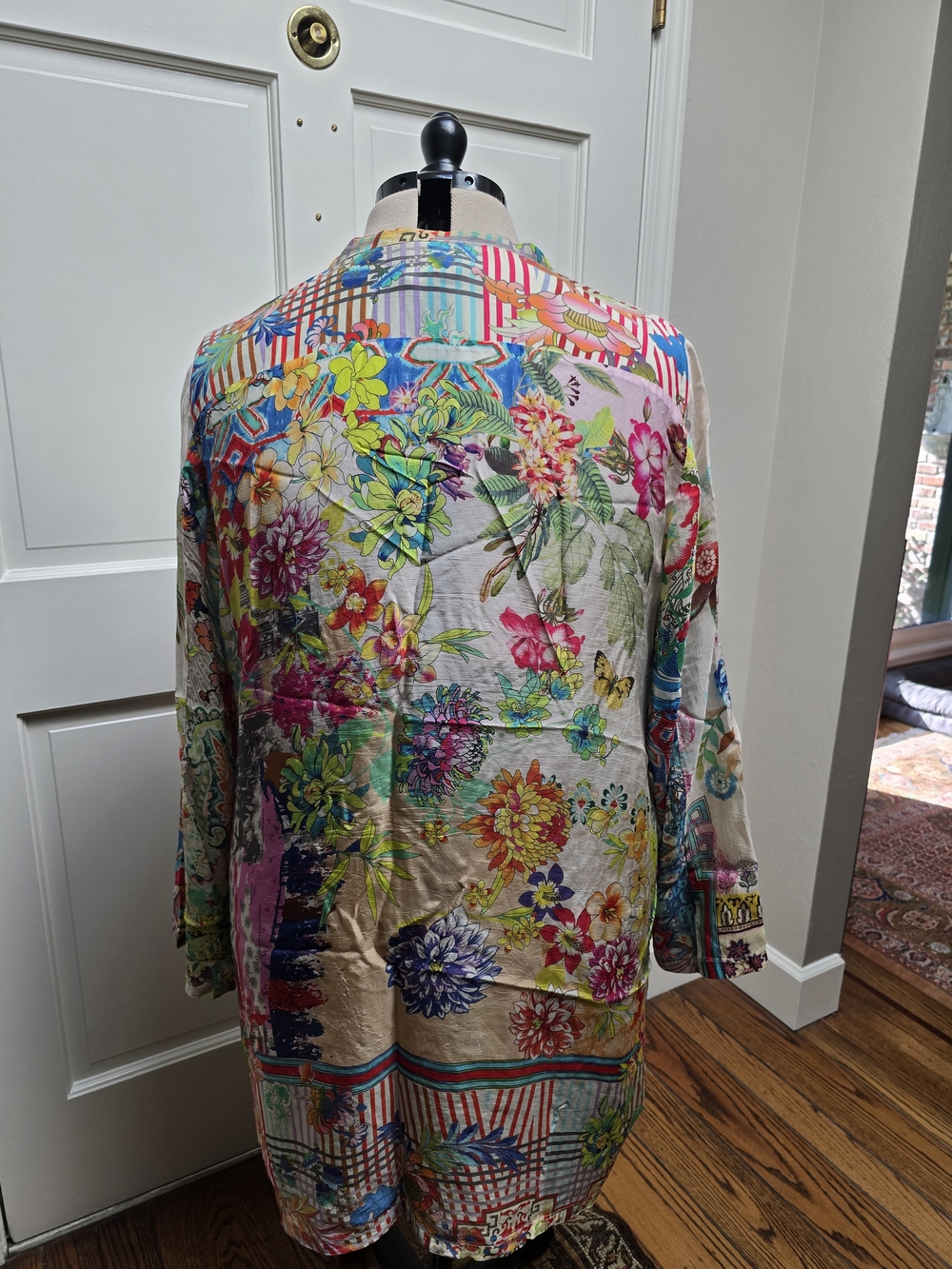 Johnny Was Multicolor Floral Patchwork V-Neck Blouse - Picture 3 of 6